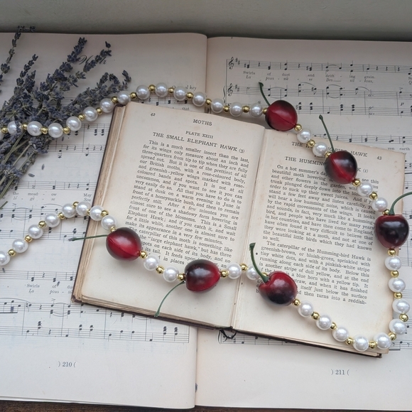Jewelry - Faux Pearl and Red Cherry Bead Necklace